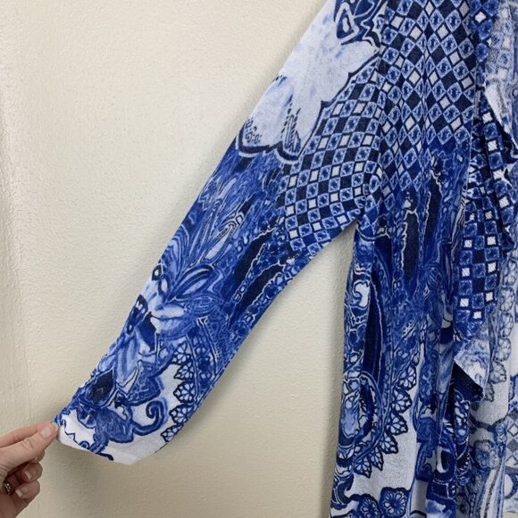 Chicos Womens Cardigan Sweater 1 M Paisley Blue White Waterfall Lightweight Boho - Picture 7 of 14